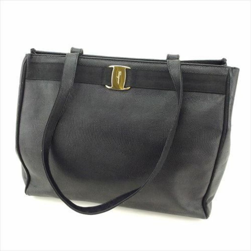 Auth Salvatore Ferragamo Bag Tote Bag Vera Canvas Black Woman
